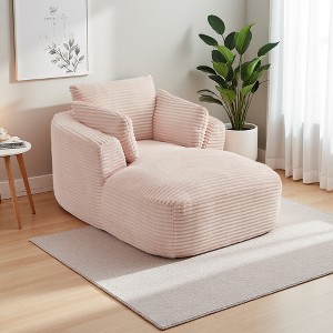 Oversized Corduroy Chaise Lounge Chair with Spring Cushion - 1 of 4
