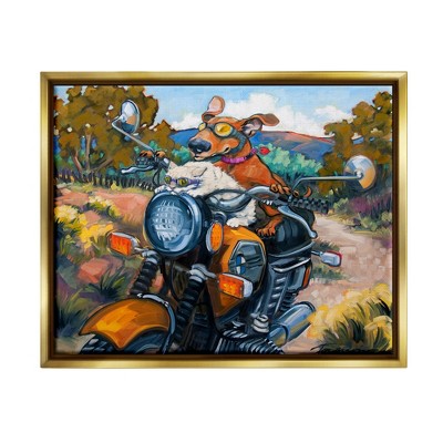 Stupell Industries Cat & Dog on Motorcycle Framed Floater Canvas Wall Art