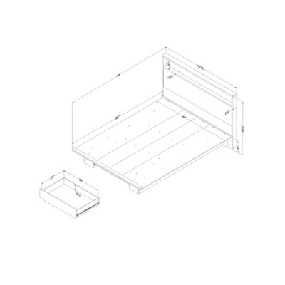 Gray Oak Queen Platform Bed with Upholstered Headboard and Drawer