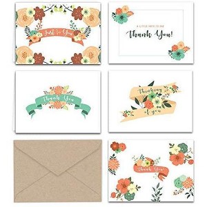 Paper Frenzy Vintage Floral Banners Thank You and Greeting Notes with Envelopes - 25 pack - 1 of 4