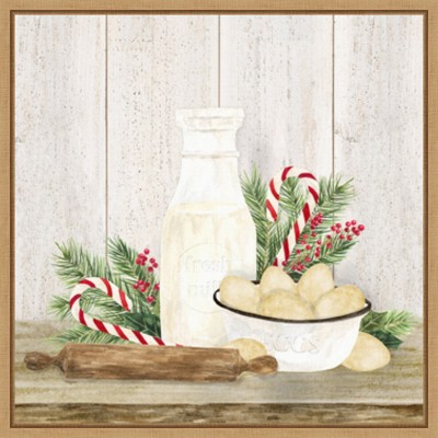 Christmas Kitchen II Earth Tones Canvas Print with Maple Frame