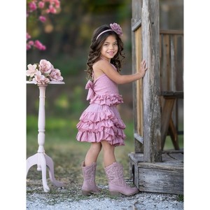 Rosewood Linen Ruffle Halter Top and Skirt Set Mia Belle Girls - 1 of 4