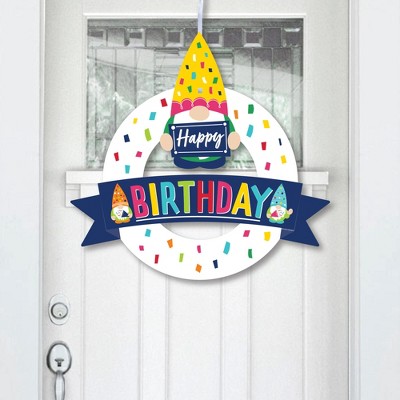 Big Dot of Happiness Gnome Birthday - Outdoor Happy Birthday Party Decor - Front Door Wreath