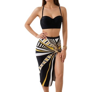 Anna-Kaci Swim Women's Three-Piece Swimsuit Set with Bikini Top High Waist Bottom and Matching Side Slit Skirt Cover-Up - 1 of 4