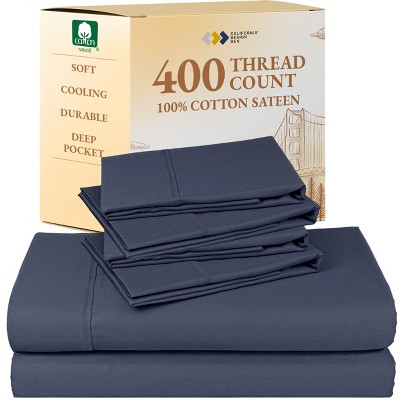 6 Piece Sheet Set with 4 Pillowcases - 400 Thread Count 100% Cotton Sateen - Deep Pocket by California Design Den