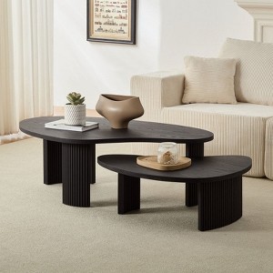 Munora 2-Piece Modern Irregular Shape Coffee Table Set, Easy Assembly Nesting Tables for Living Room, End Side Tables for Office, Black - 1 of 4