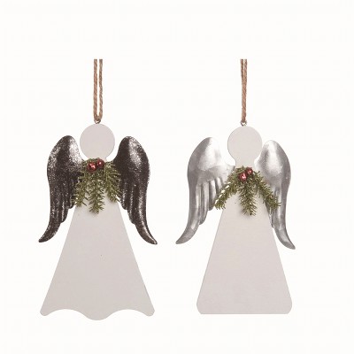 Transpac MDF Metal Wing Angel Ornament Set of 2 Christmas Home Decorations