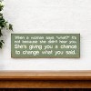 Slickblue When a Woman Says What Sign, 3.5x10 Funny Relationship Quote Plaque, Rustic Knotty Pine Wall or Shelf Decor - 3 of 3