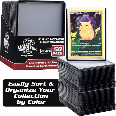 Monster Top Loaders - 50 Count 3"x4" Clear Hard Plastic Protector (Black Border) - Use w Magic The Gathering, Yugioh, Sports & More
