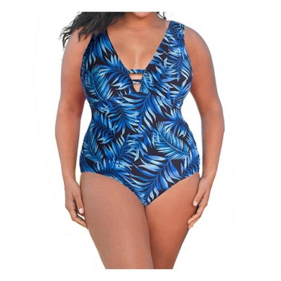 Women's Plus Size Double V Plunge One Piece Swimsuit - Always for Me