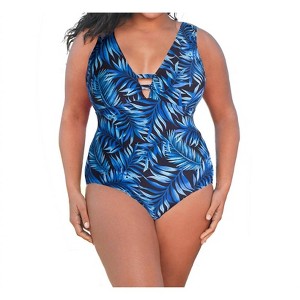 Women's Plus Size Double V Plunge One Piece Swimsuit - Always for Me - 1 of 3