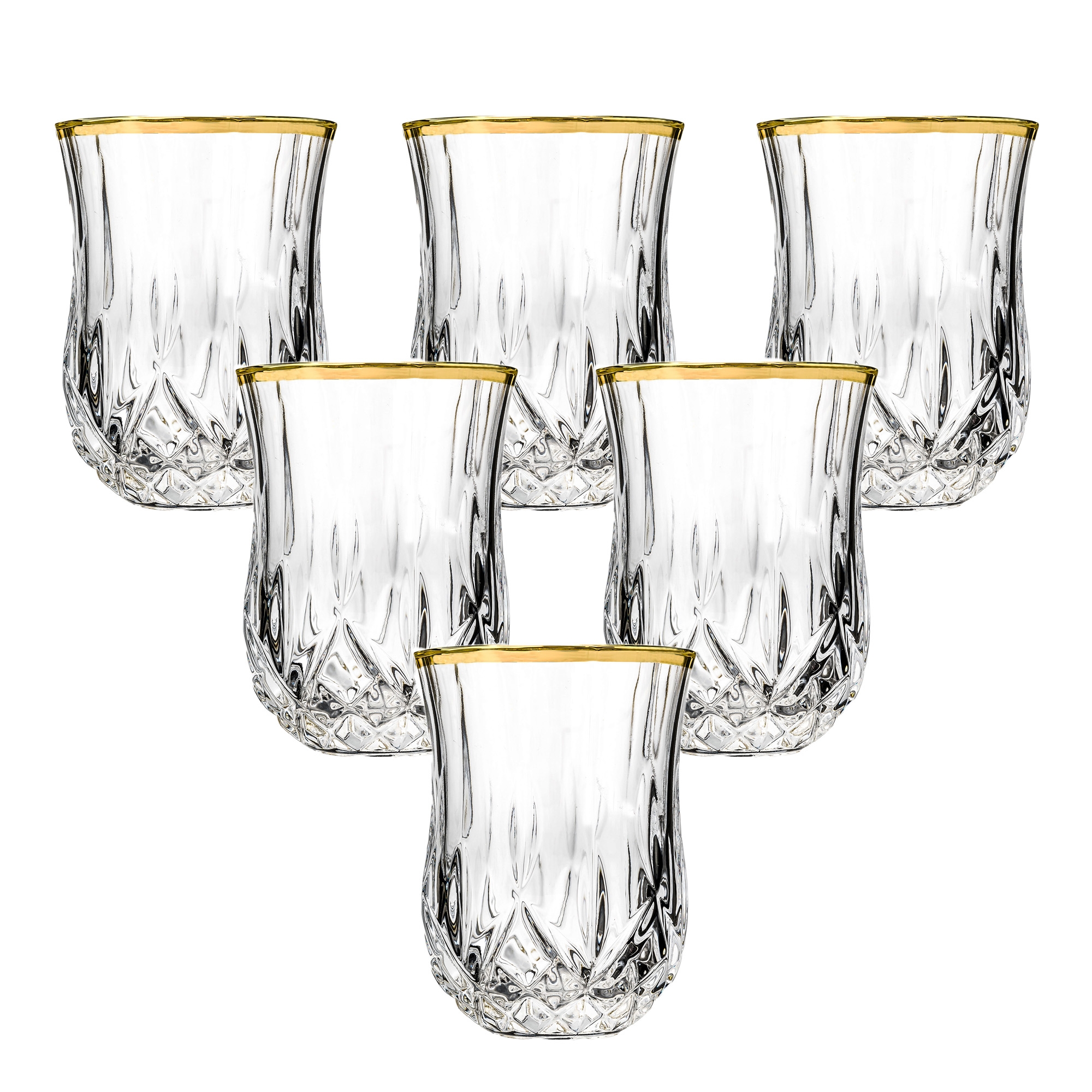 Lorren Home Trends Opera Gold Collection Set of 6 Crystal Shot Glass with Gold Rim
