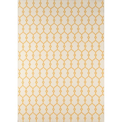 Yellow Trellis Rectangular Synthetic Easy Care Rug