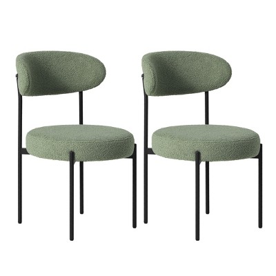 WestinTrends Alexandria Mid-Century Modern Upholstered Faux Shearling Round Dining Chairs