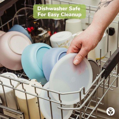 Colorful Bamboo and Silicone Kids Bowls with Lids, Set of Four 10 oz