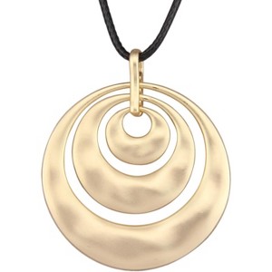 Leather and Wood Necklace Chunky Circle Pendant Boho Jewelry for Women - 1 of 4