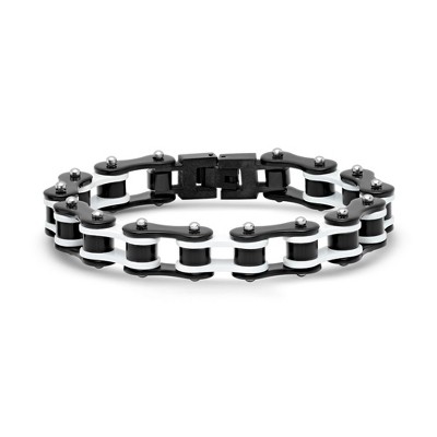 Steeltime Men's two tone black ip stainless steel and white ip stainless steel bicycle chain link bracelet