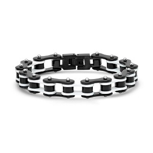 Steeltime Men's two tone black ip stainless steel and white ip stainless steel bicycle chain link bracelet - 1 of 4