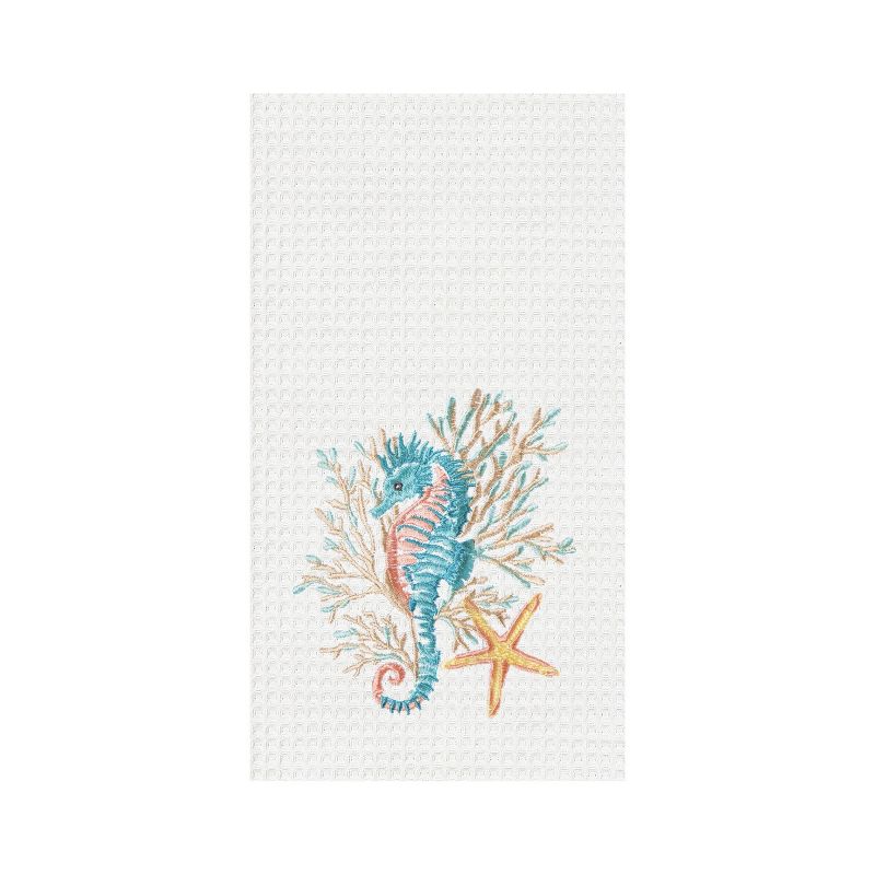 C&F Home Seahorse And Coral Embroidered Waffle Weave Cotton Kitchen Towel, 1 of 6