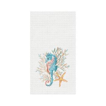 C&F Home Seahorse And Coral Embroidered Waffle Weave Cotton Kitchen Towel