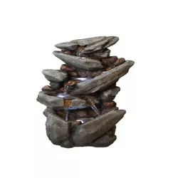 31.5" Multi Level Stone Waterfall Fountain with LED Lights Gray Stone - Hi-Line Gift