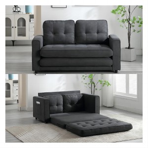 3-Seater Velvet Linen Convertible Sofa with Pull-Out Bed and Side Storage - 1 of 4