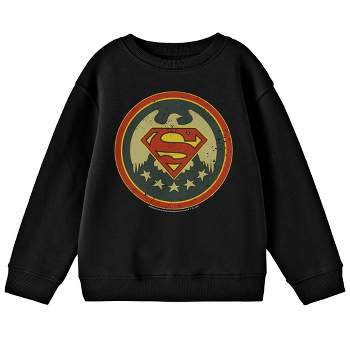 Superman Logo With American Eagle Seal Crew Neck Long Sleeve Black Youth Tee