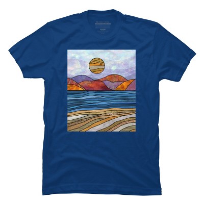 Men's Design By Humans Beach Landscape Stain Glass By Maryedenoa T-Shirt