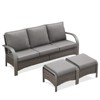 POCASSY 3 PCS Patio Sofa Set with Ottoman, Patio Furniture Set with Metal Armrest, All Weather Wicker and Olefin Cushion Cover, High Back Sofa Couch - 2 of 4