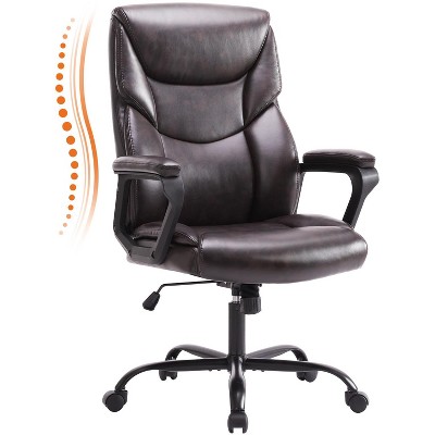 Task Chairs PU Leather with Adjustable Fixed Lumbar Support Office Chair in Brown with Fixed Armrest Strong Metal Base