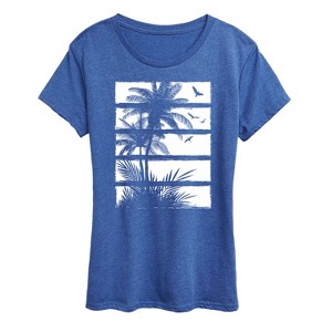 Women's - Hybrid Apparel - Palm Tree Silhouette, Panels White Short Sleeve Graphic T-Shirt - 1 of 4