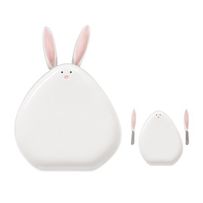Transpac Ceramic Easter Bunny Platter w/Spreaders Set of 3 Home Decorations Easter