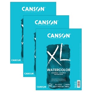 Canson XL Series Watercolor Pad, Heavyweight White Paper, Foldover Binding, 30 Sheets, 9x12 inch, Pack of 3 - 1 of 4
