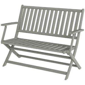 2-Person Foldable Wood Outdoor Bench with Backrest and Armrests for Garden, Porch, Park, Balcony - 1 of 4