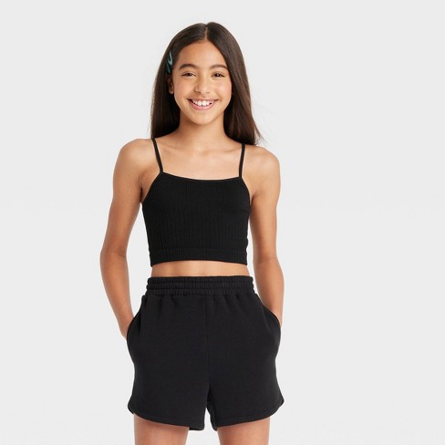 Girls' Seamless Cropped Cami Tank Top - art class™ Black S