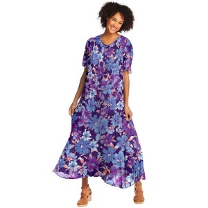Woman Within Plus Size Petite Short-Sleeve Crinkle Dress - 1 of 4