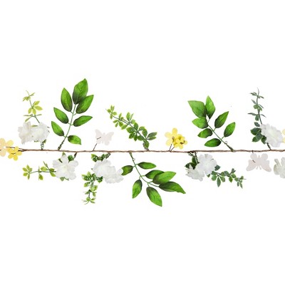Spring Elegance 4' White and Yellow Floral Pine Garland