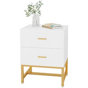 Resenkos 2-Drawer Nightstand, Large White Gold Bed Side Table, Modern Wide End Table Table for Living Room, Wood Metal Tall Night Stands - 1 of 4