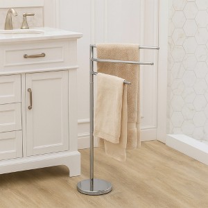 Evideco French Home Goods Freestanding Towel Rack Holder 3 Swivel Arms Round Base Stainless Metal - 1 of 4