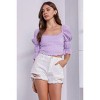 Slickblue Crinkle Texture Scoop Neck Crop Top, Puff Sleeves, Women’s Casual Top, Lemonade/Lavender, Size S/M/L - 2 of 3