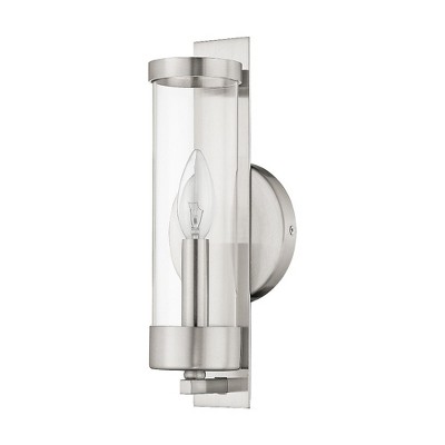 Sleek Brushed Nickel Dimmable Wall Sconce with Clear Glass