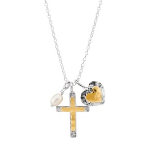 Silpada 'Powerful Duo' Sterling Silver with 14K Yellow Gold Plating Freshwater Pearl Cross Pendant Necklace, 18" + 2" - 1 of 4