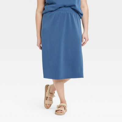 Women's Sandwash Midi Skirt - A New Day™ Blue 1X