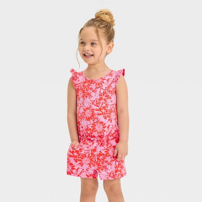 Image of Toddler Girls' Coral Floral Romper - Cat & Jack™ Carol Red 2T