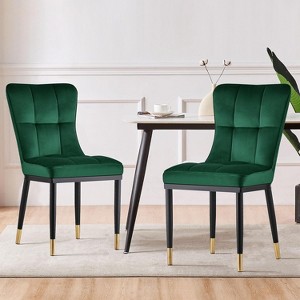 Bekrvio Dining Chairs -Modern Velvet Waffle High Back,Upholstered Armless Accent Side Chairs with Metal Legs for Dining/Living Room - 1 of 4