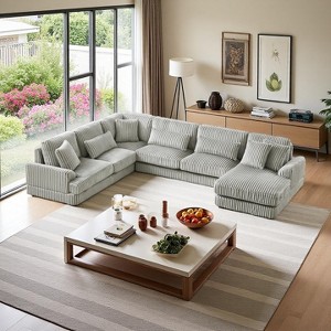 Polibi Oversized U-Shaped Sectional Sofa with Plush Corduroy Upholstery - 1 of 4