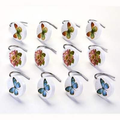 Lakeside Butterfly Garden Bathroom Shower Curtain Hooks - Set of 12 Curtain Rod Hangers