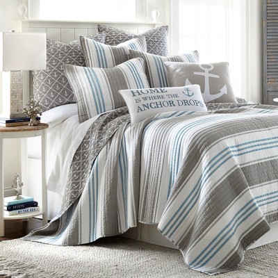 Provincetown Grey and White Cotton Euro Sham