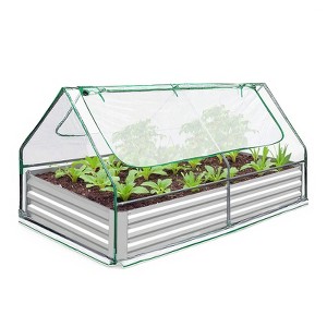 6x3x3 FT Raised Garden Bed with Cover, Galvanized Elevated Planter Box with Open Base & 2 Roll-up Windows, Mini Greenhouse for Vegetable Flower - 1 of 4
