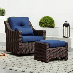 Spruce & Spring Outdoor Wicker Patio Outdoor Sofa Swivel Chair Coffee Table - 1 of 4